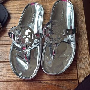 Tory Burch Metallic Silver Sandals